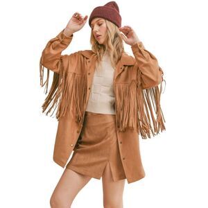 Sage the Label Caramel Faux Suede Boho Fringe Jacket Size S/M NWT $168